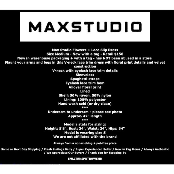 Max Studio Flowers 💐 & Lace Slip Dress Medium Velvet Spaghetti Straps Lace Trim - Picture 2 of 16